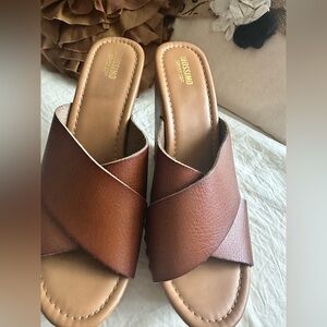 Olivia Miller Tan Crisscross Slide Sandals